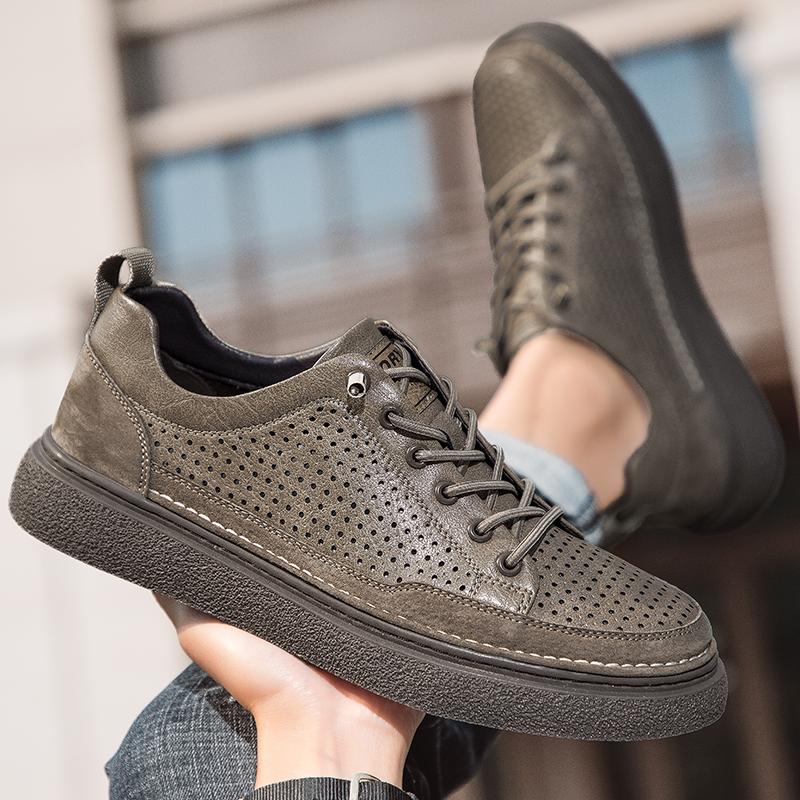 Fashion Genuine Leather Men Casual Shoes Lace Up Skateboard Mens Oxfords Moccasins Breathable Male Driving Shoes Daily Punching Flats