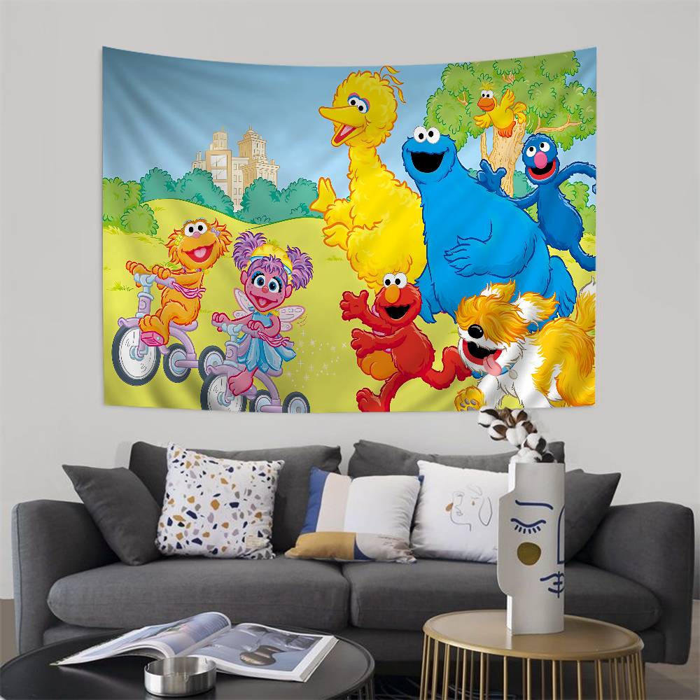 Cartoon SSesame Cookies SStreet Colorful Tapestry Wall Hanging Bohemian Wall Tapestries Mandala Wall Art Decor