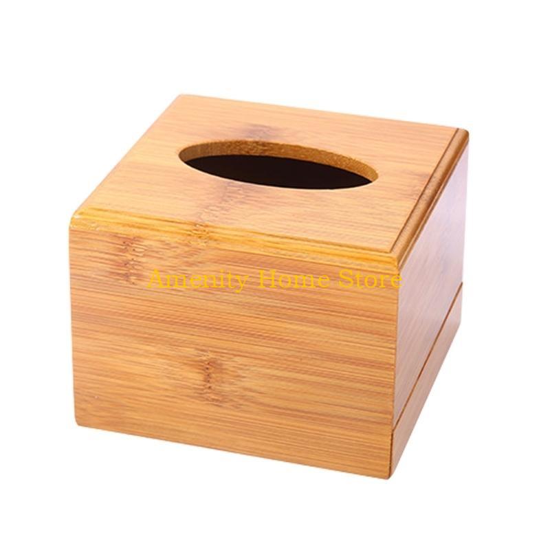 F26C Rectangle Bamboo Tissue Holder Lightweight Napkin Dispenser Easy Cleaning Utility Paper Organizer Dustproof for Tabletop