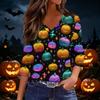 Women's Casual V-Neck 3/4 Sleeve Top with Halloween Print for Holiday Party and Daily Wear