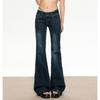 Womens Mid-Rise Flared Denim Jeans Vintage Blue Slim Fit Wide Leg Trousers Casual Streetwear