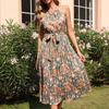 Elegant Halter Sleeveless Party Dress Women Sexy High Waist Floral Printed Lace-up Ladies Dress Casual Slim Robe Longue 26314