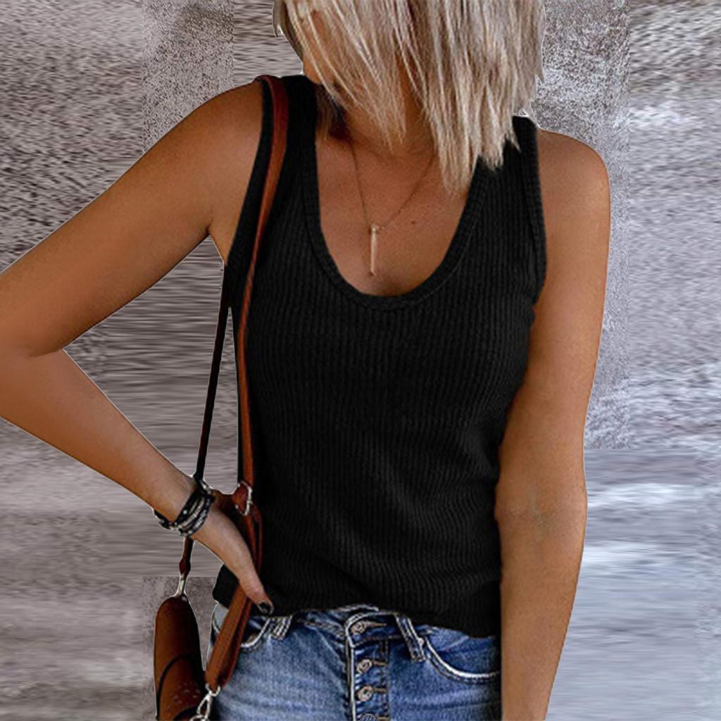 Womens Tank Tops Sleeveless U-Neck Base Shirt Summer Casual Workout Tees