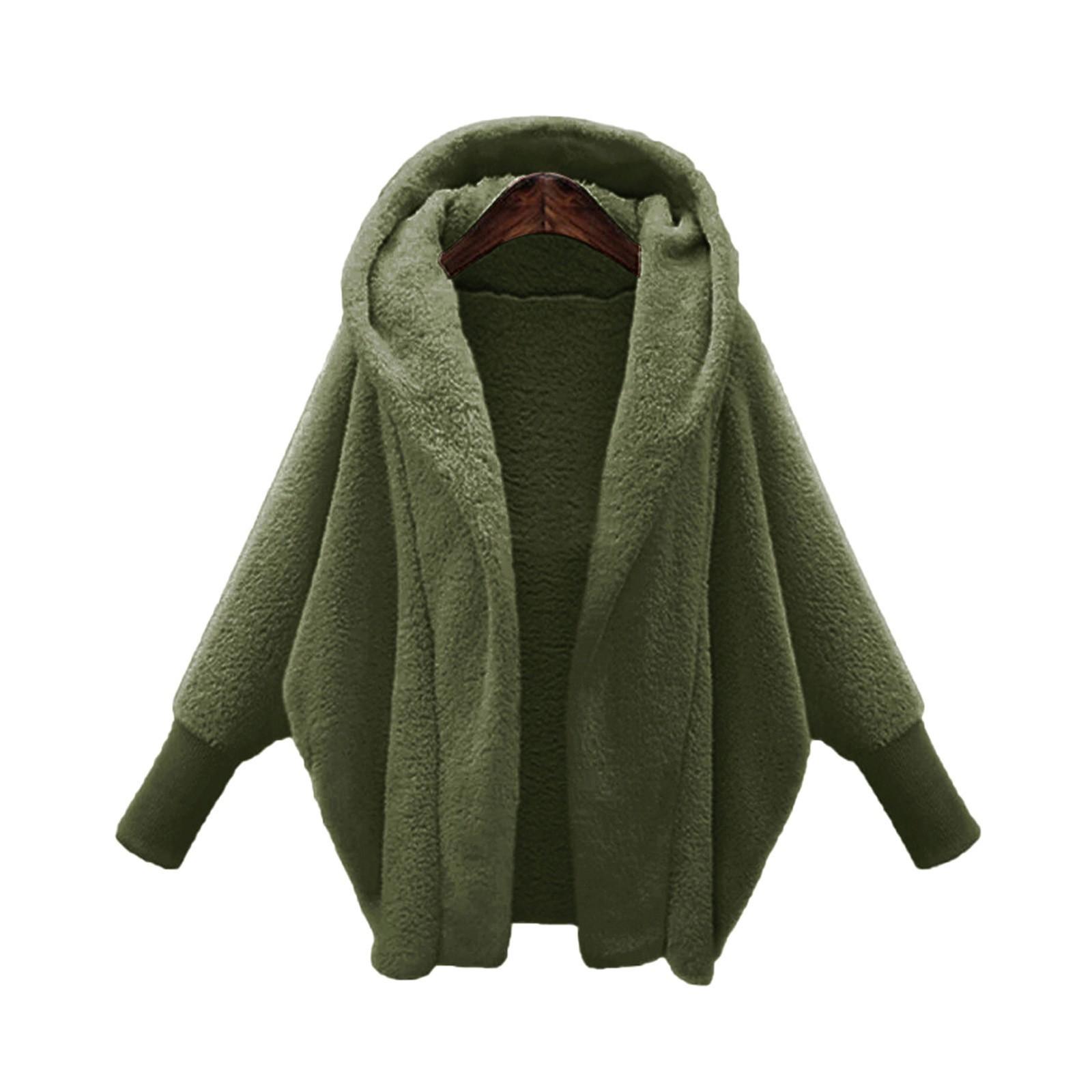 

Осенне-зимняя модная однотонная плюшевая теплая куртка с длинными рукавами с капюшоном для женщин 5XL зелёный