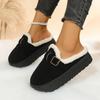 Fashion Warm Short Plush Mules Slippers Women 2025 Winter Soft Thick Bottom Fluffy Fur Casual Shoes Metal Buckle Corduroy Home Slippers