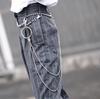 Men Trousers Retro Double Bead Metal Chain Hip-hop Punk Style Pants Waist Belt Key Chain Trendy Accessories