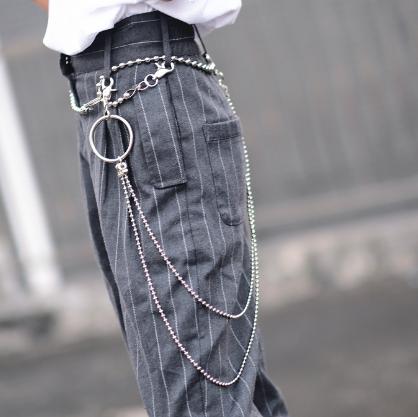 Men Trousers Retro Double Bead Metal Chain Hip-hop Punk Style Pants Waist Belt Key Chain Trendy Accessories