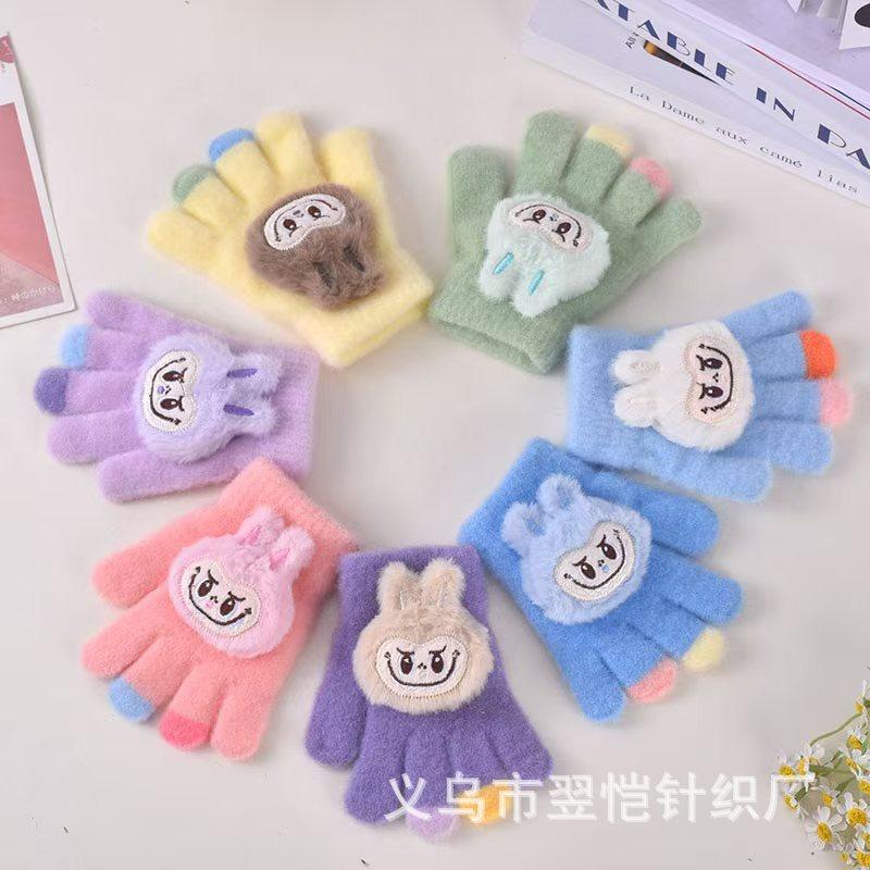 Autumn and Winter New Children's Cute Girls and Boys Gloves Full-finger Children's Five-finger Warm Thickened Gloves