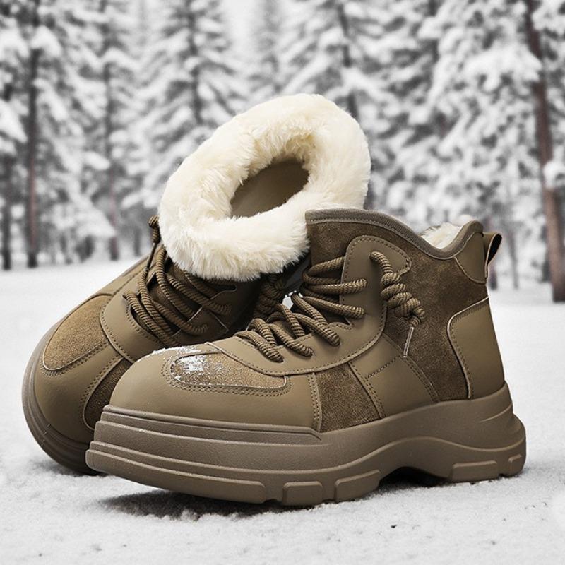 Winter Mens Platform Snow Boots Fashion Thick-Soled Fleece-Lined Cotton Shoes For Men Comfort Warm Cotton High-Top Boots For Men