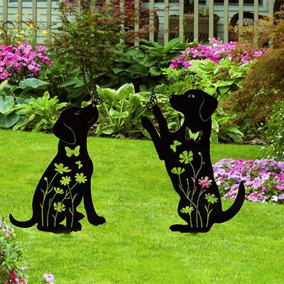 Decoratieve Tuinsteker Kat Tuinsteker 2 stuks Tuinstekers Holle Kat Hond Konijn Ontwerpen Metalen Hond Silhouet Tuin Kunst