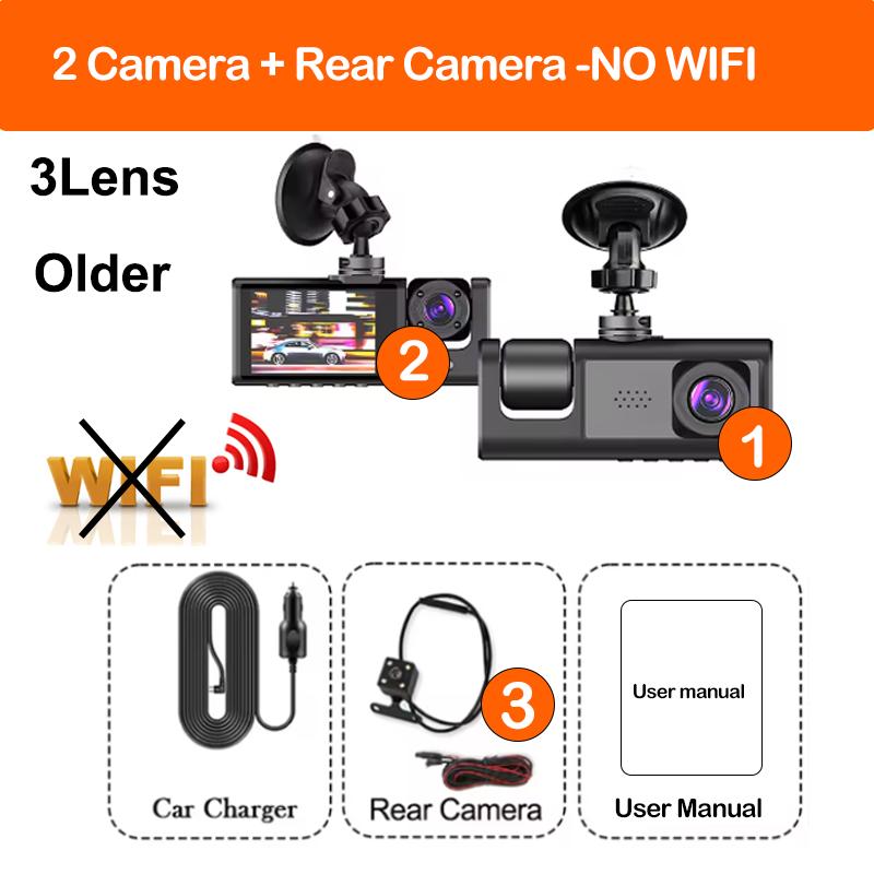 

3-камерный видеорегистратор 1080P для автомобилей DVR WIFI Передняя Внутренняя Задняя камера для автомобиля Черный ящик Видеорегистратор Автомобильные аксессуары Комплект для скрытой установки NONE