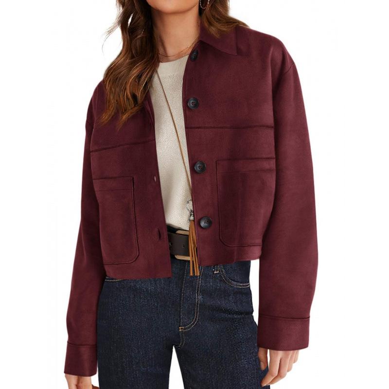 Spring Autumn Polo-neck Solid Color Casual Fashion Cardigan Coat Women Single Breasted All-match Jacket Top