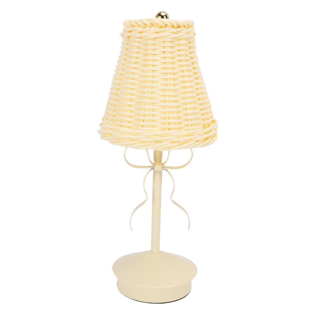 Table Lamp Touch Dimming 3 Color Temperatures Cordless Rechargeable Vintage PC Rattan Bedside Lamp with Bow for Bedroom Dinning Room