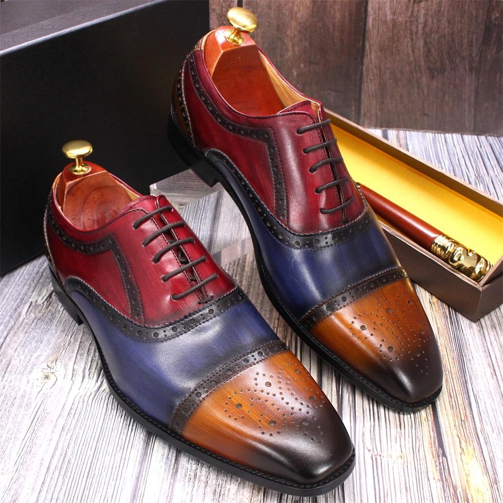 Fashion Classic Men‘s Oxford Shoes Handmade Genuine Leather Calfskin Brogue Shoes Wedding Party Cap Toe Formal Shoes for Men
