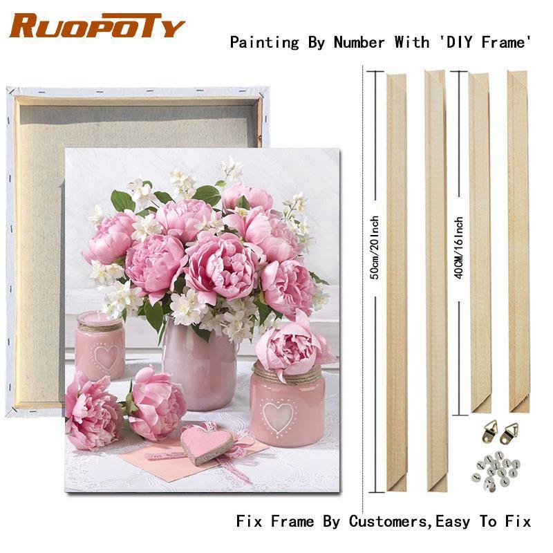 RUOPOTY DIY Frame Picture By Numbers Tower Wall Art On Canvas Acrylic Unique Gift Painting By Numbers Flower For Living Room