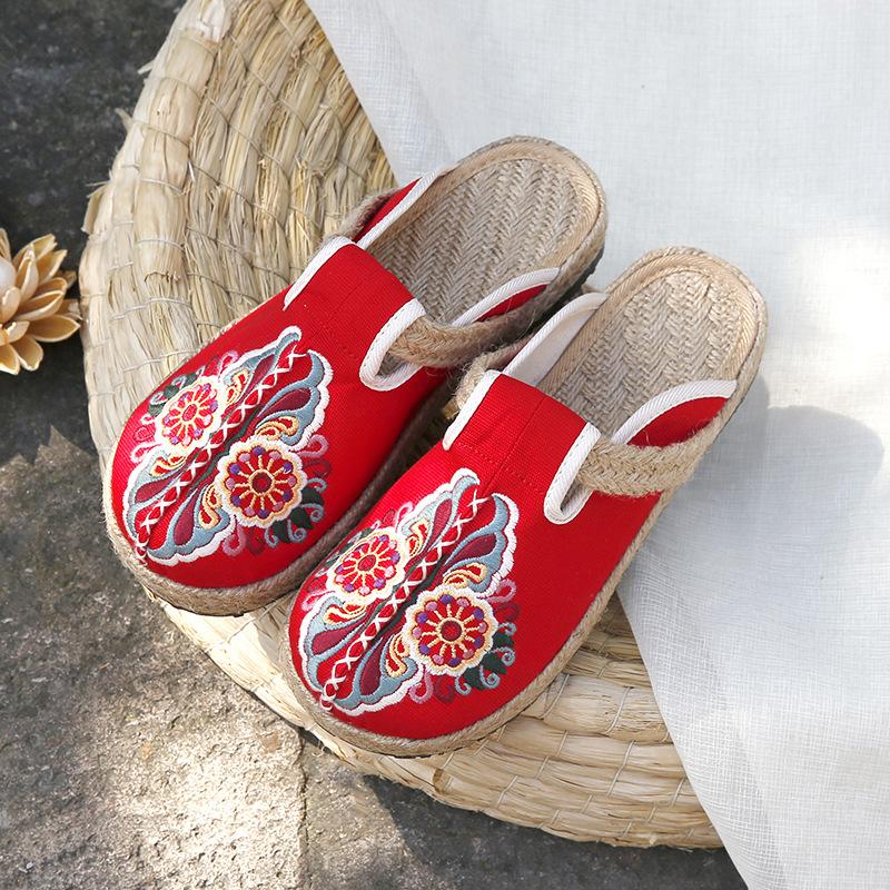 Espadrillas estive da donna, casual, in lino, fatte a mano, con ricami, comode e retrò, in tela.