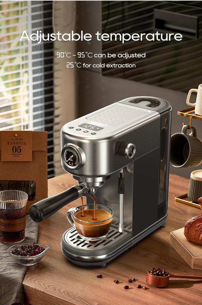 HiBREW H10B Espresso Coffee Machine, 20Bar Extraction Pressure, Semi-Automatic, Adjustable Temperature & Cup Volume, 1.3L Removable Water Tank, Silver