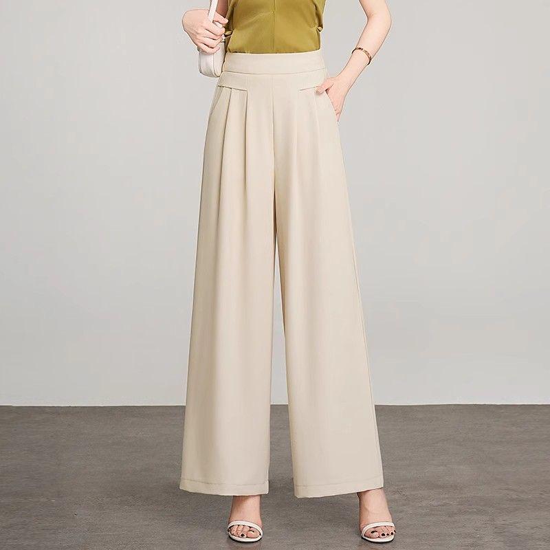 

Ice Silk High-Waist Wide-Leg Pants for Women - Summer Elegant Loose Fit, Flaw-Covering Straight Leg Design M (80-100 jin)
