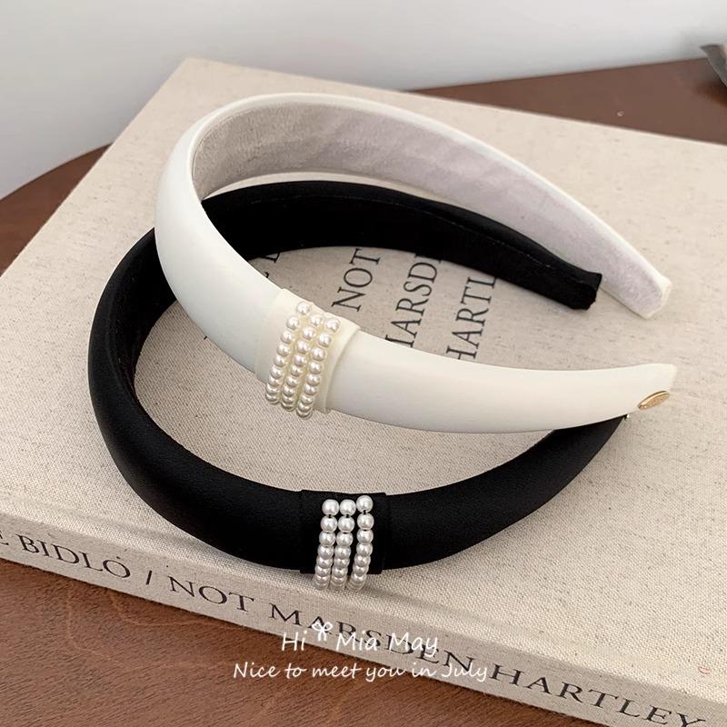Pearl Hairband: Elegant High-Top Sponge Headband with French Chic Style