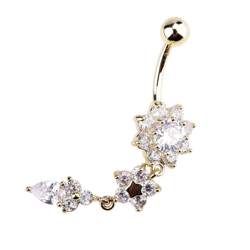 Frauen Schönheit Kristall Blume Baumeln Nabel Bauchnabel Ring Körper PiercingSchmuck