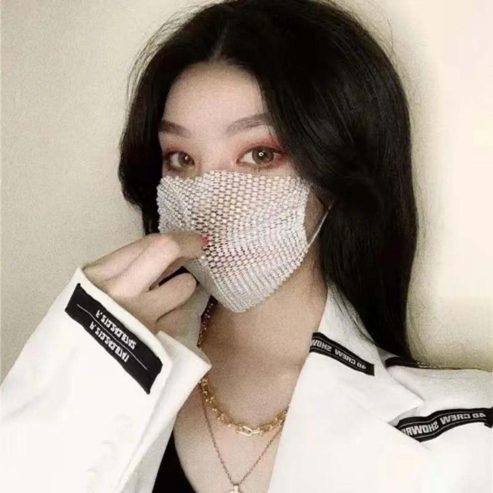 Sexy Face Covering Sparkling Rhinestone Nightclub Music Festival Party Costume Face Mask Women