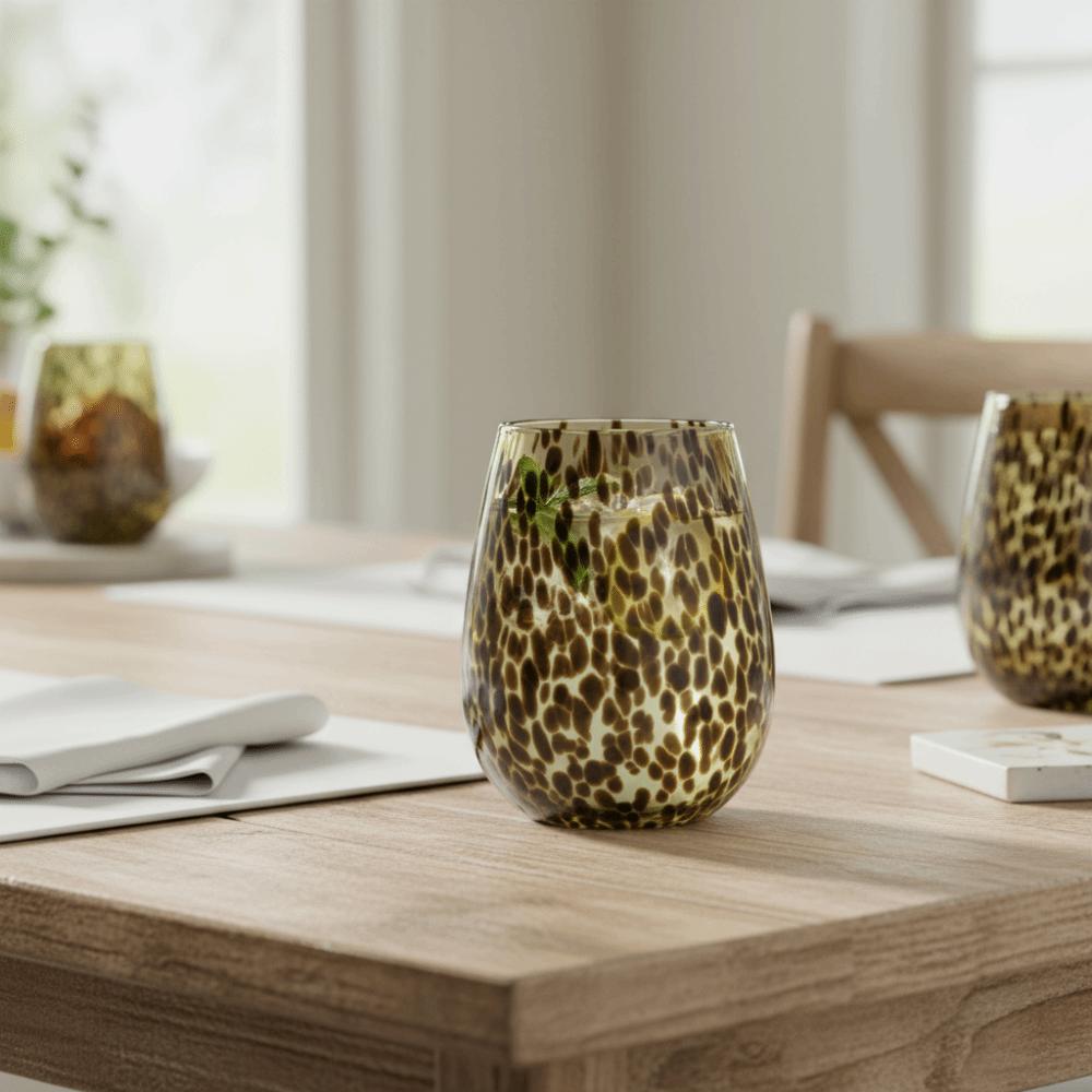 Szklany Kieliszek Highball w Cętki Leoparda Vintage Kubek na Napoje Elegancki Kieliszek do Wody Stół Jadalny