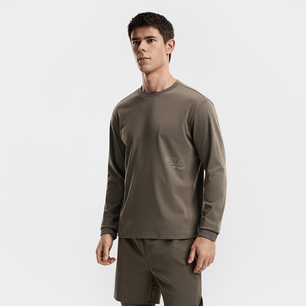 FILA Fitness Series Simple Sports Casual Training Versatile Comfortable Crew Neck Pullover Long Sleeve T-Shirt Men tops Brown A11M611209FBN