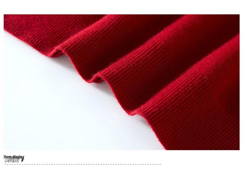 Benmingnian Red Wool Sweater for Middle-Aged Women - Plus Size Autumn/Winter Fashion Pullover
