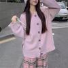 Solid color simple and versatile sweater jacket women's autumn and winter new loose casual lazy knitted cardigan top trendy