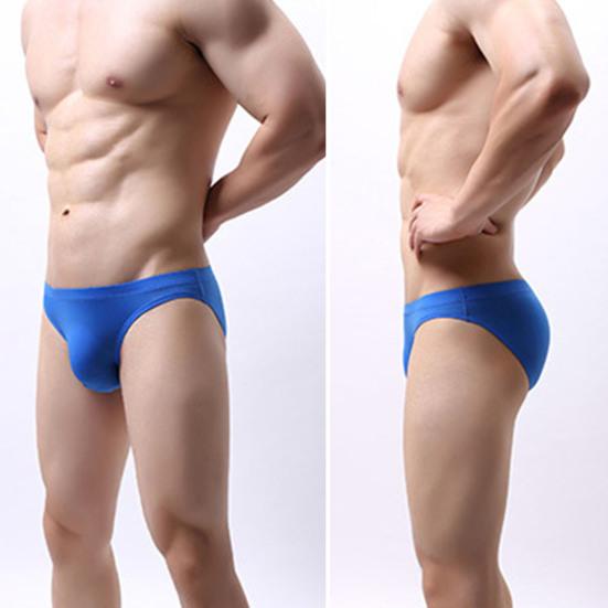 Men Sexy Briefs Mid-rise Ice Silk Thin Translucent Panties Elastic Waistband Solid Color U-Convex Underwear