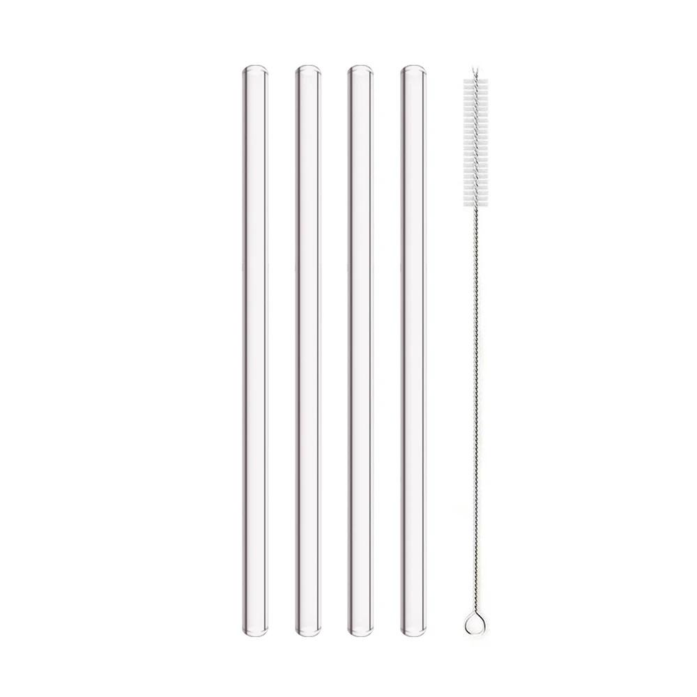 8mm High Borosilicate Glass Straw 3/5/10/11Pcs Reusable Eco Friendly Drinking Straws Set Bubble Tea Smoothies Bar Accessories