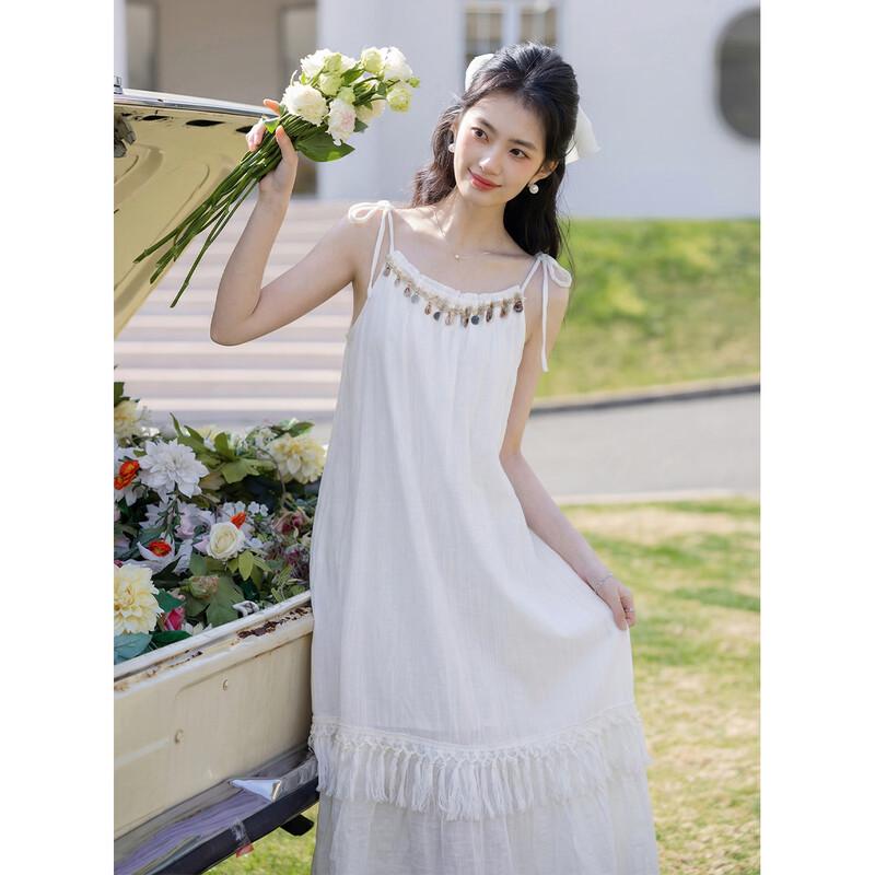 Boho Tassel Tie-Waist Midi Strap Dress