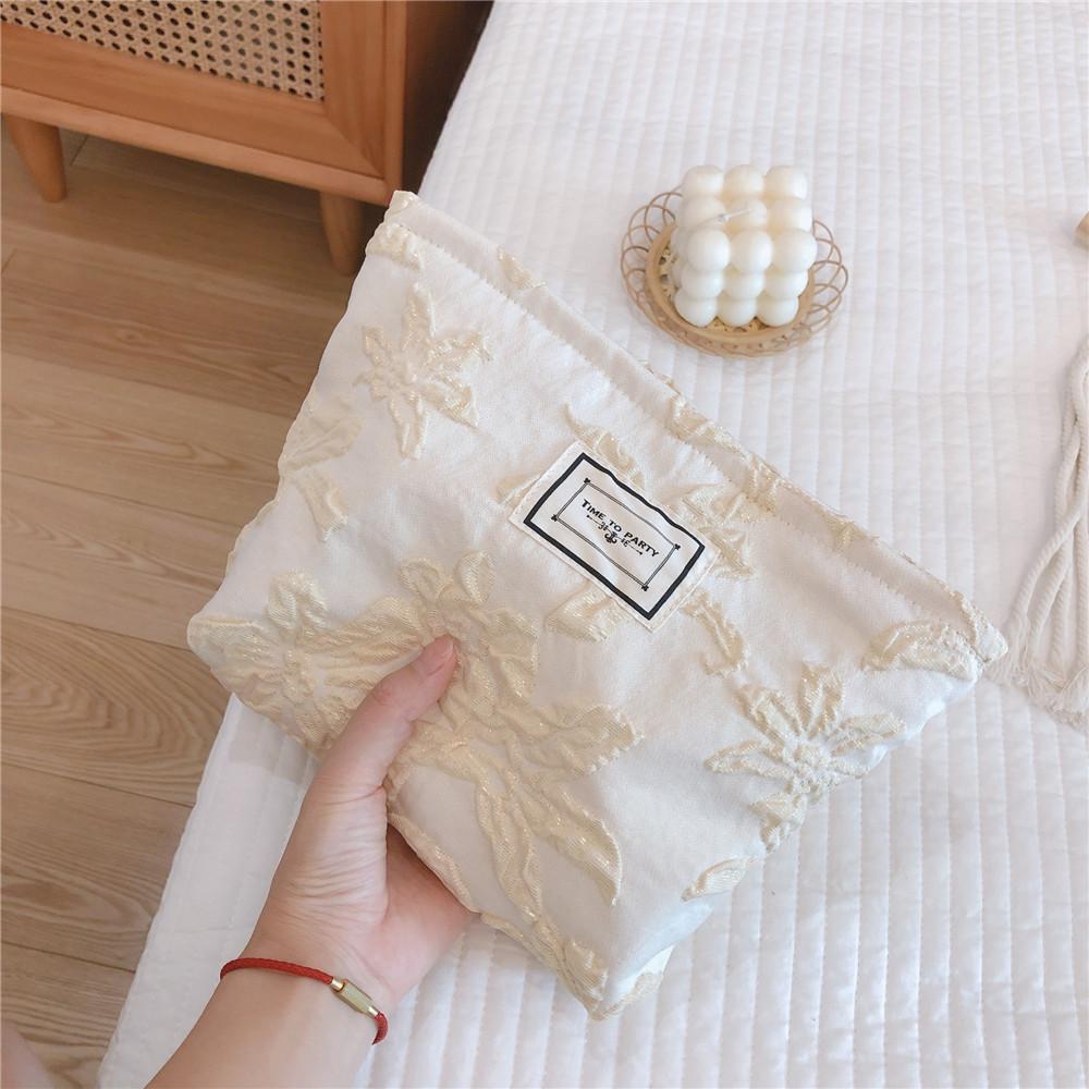 76 Canvas Makeup Cosmetic Bag Travel Organizer Embossing Flower Pattern Toiletry Travel Bag