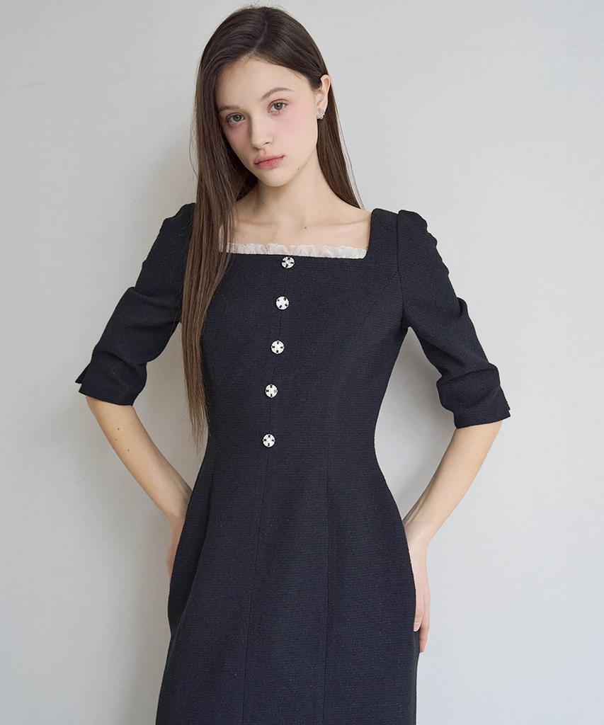 Julie And Kara 25Ss Collar 112 One Fine Day Moir Tweed Dress Black