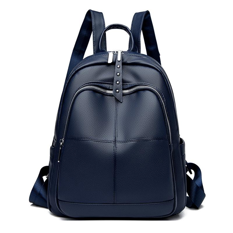 Женский рюкзак из мягкой кожи, новый вестерн, модный дорожный рюкзак большой вместимости, простая пригородная сумка для отдыха темно-синий