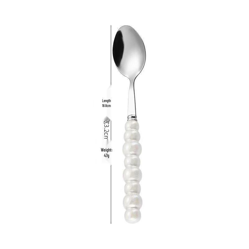 Norse Luxe Ceramic Pearl Cutlery Set: Fork, Knife & Spoon in Elegant Stainless Steel
