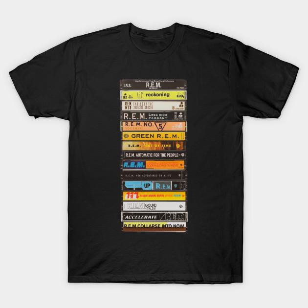 

Men Black Print T-shirt R.E.M. Cassette Vintage No-Cut Transfer Paper Print Cotton Tshirt M чорний