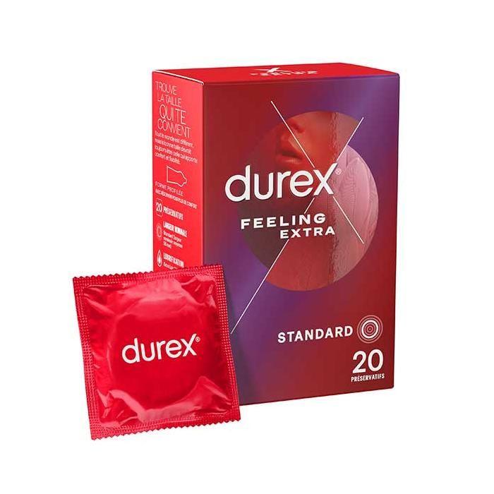 Durex Préservatifs Feeling Extra - 20 Préservatifs Fins et Extra Lubrifiés