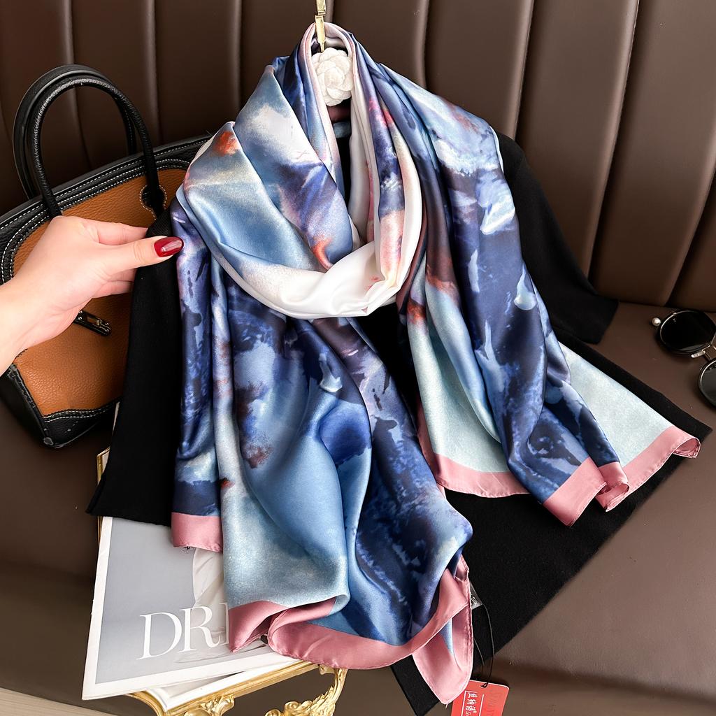  180*90cm Luxury Brand Spring Summer Autumn Women Clothing New Fashion Color Matching Printed Silk Scarf Lady Shawl Turba