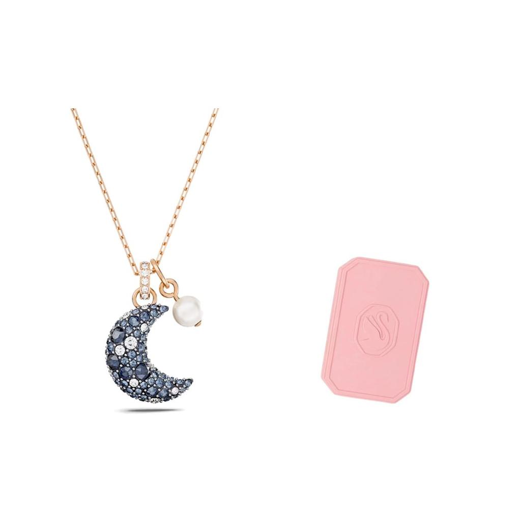 Swarovski Naszyjnik z wisiorkiem w kształcie księżyca Luna dla kobiet Różowe złoto Niebieski 5671585