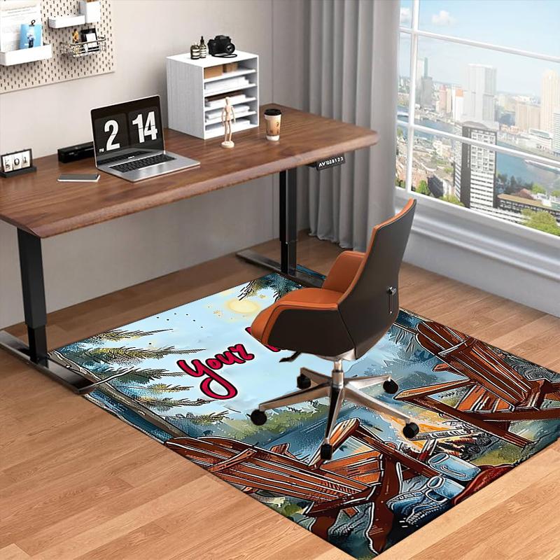 1PC Custom Name Campfire Reflections Theme Floor Mat Ideal for Living Room, Game Rooms, Office, Bedroom, Floor Mat Playful Design