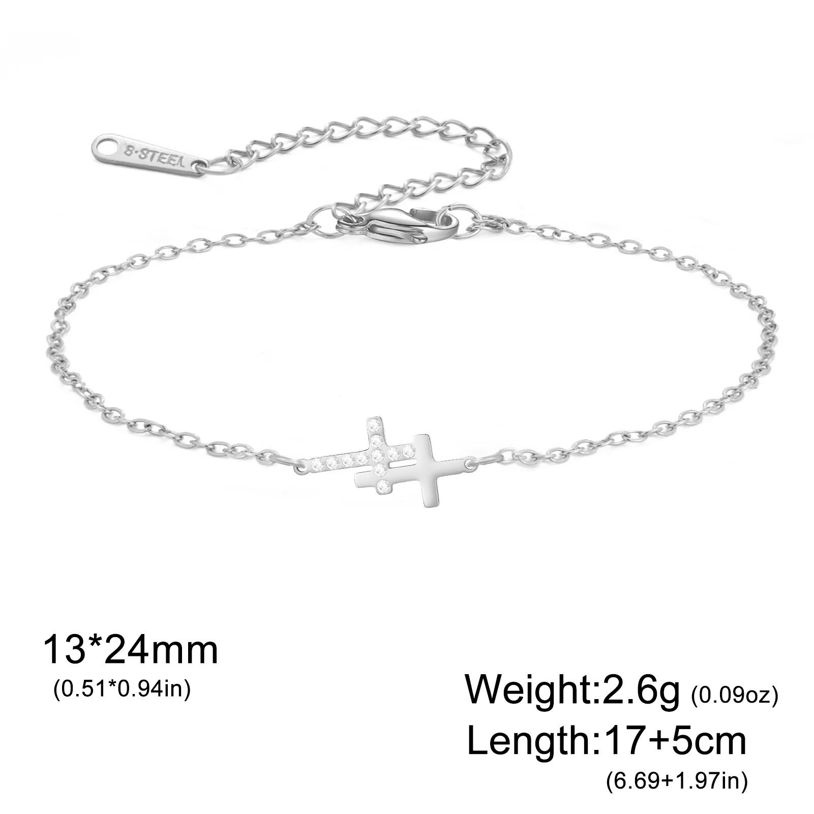 Double Layer Cross Bracelet for Women Zirconia Cross Charm Beaded Chain Adjustable Bracelets Stainless Steel Religious Jewelry 17cm
