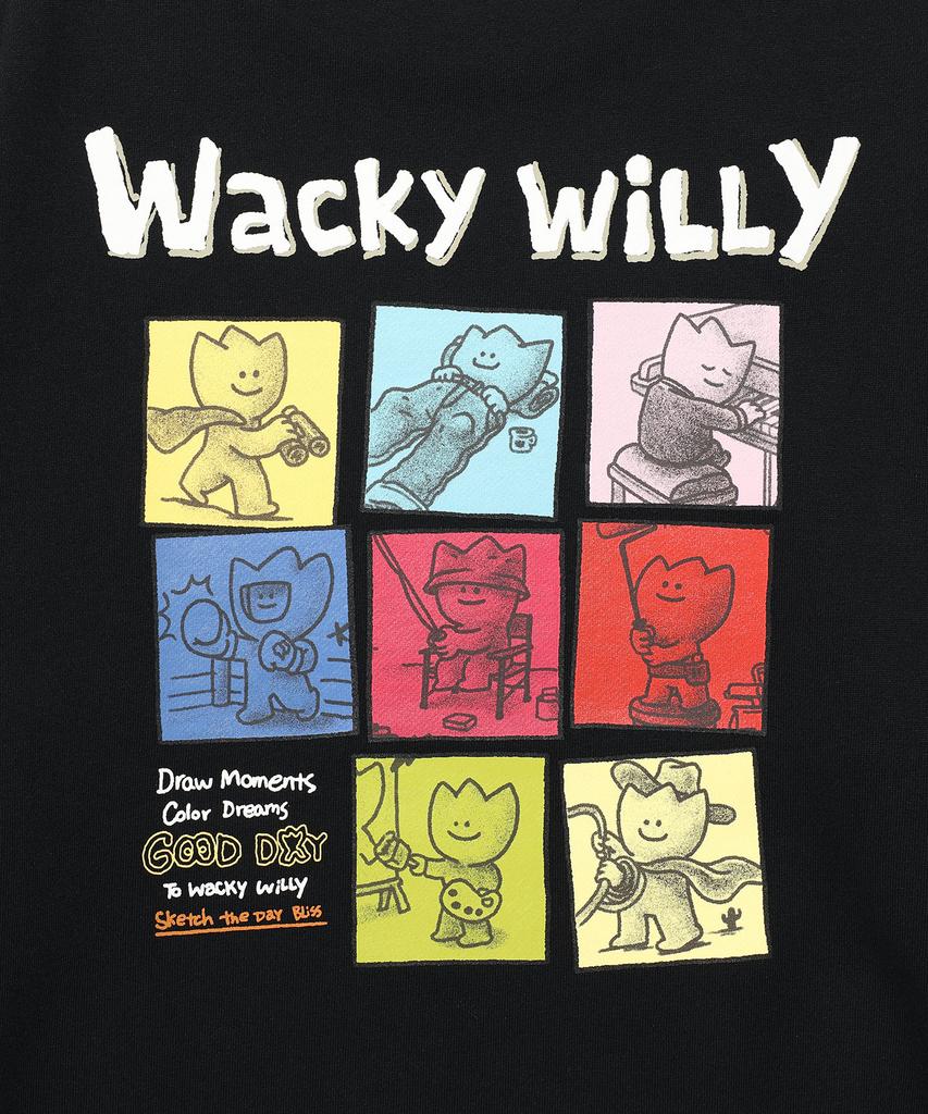 WACKY WILLY Cartoon Graphic Sweatshirt Black