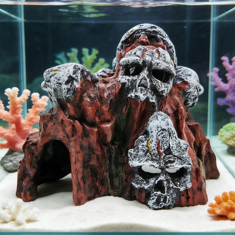 Handgefertigte Totenkopf-Aquariumdekoration Harz-Höhlenverstecke Künstlerische Totenkopfform Fischbecken Dekoration