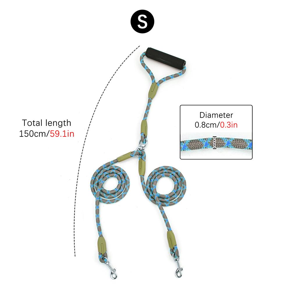 

1 Pc Reflective Nylon Pet No-Tangle Traction Rope Leashes for 2 Dogs Double Heads Leashes for Pet Dogs Walking Training Running