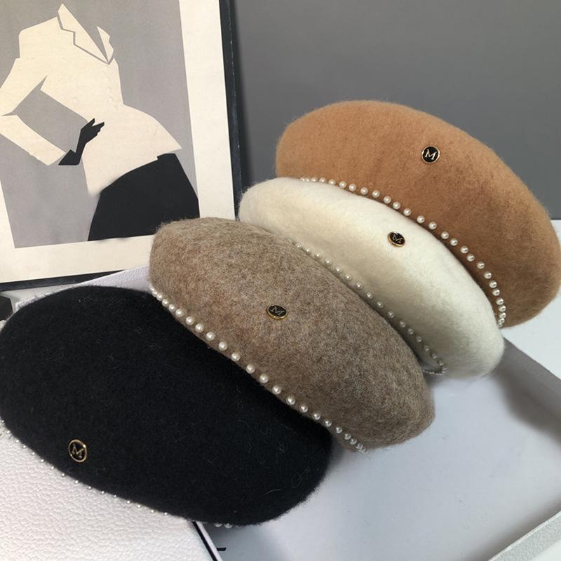 Britische Wolle Filz Koreanische Perlen Retro Baskenmütze für Damen - Herbst/Winter Society-Maler Trend