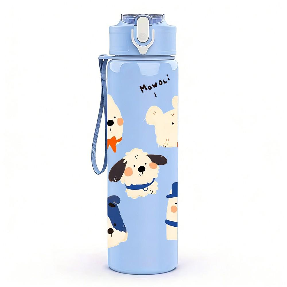1pz Gruppo Cucciolo Animale Cartone Animato Stampa 750ml Colore Plastica Sportiva Borraccia Anti-perdita Coperchio a Flip con Cannuccia Adatta per Sport Ufficio Uso Domestico