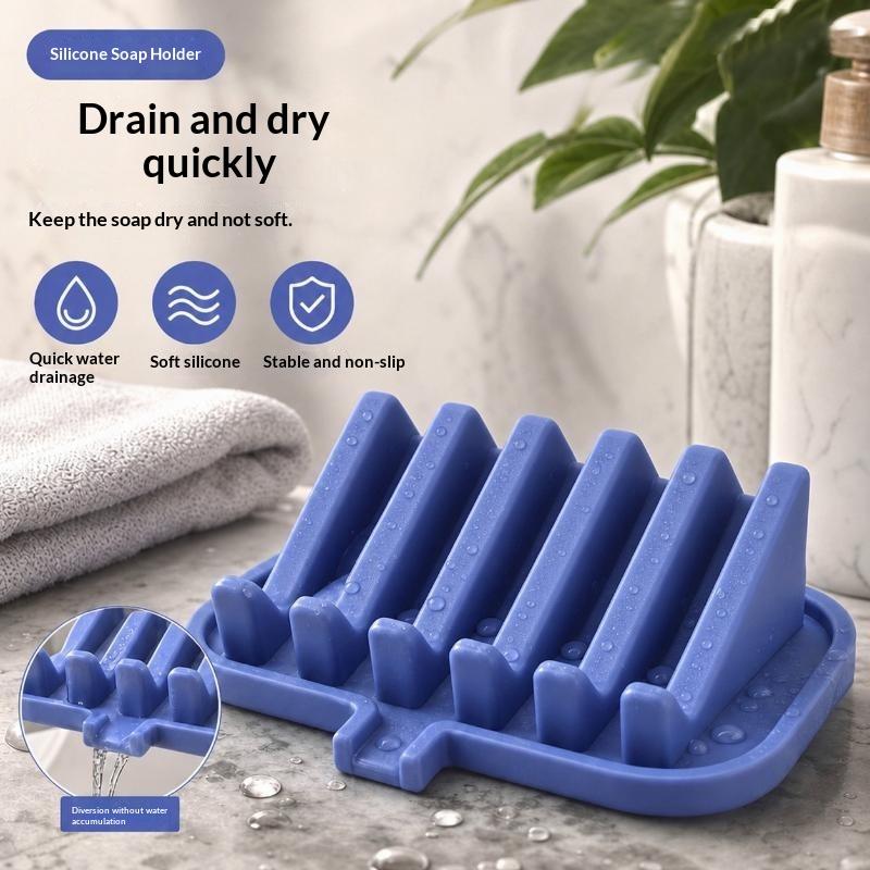 Quick Drain Silicone Soap Holder 5 Groove Non Slip Soap Tray for Shower Bathroom Travel Camping Portable Use