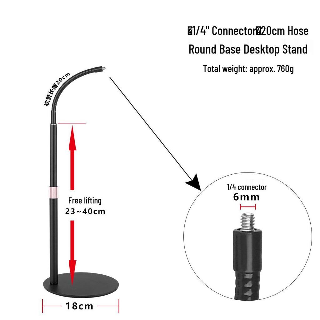 Space-Saving Universal Stand with Metal Base for Phone, Tablet, Fill Light - Adjustable 1/4 Screw Mount