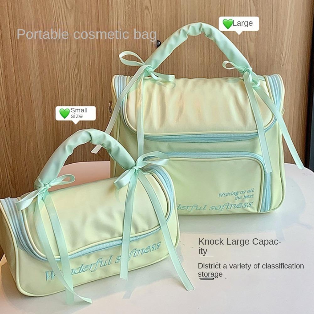PU Leather Women's Makeup Bag Ballet Style Bowknot Cosmetic Bag Large Capacity Toiletry Ba  Girls
